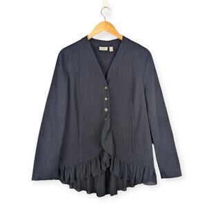 LOGO by Lori Goldstein Navy Ruffle Hem Casual Utility Jacket Size 14
